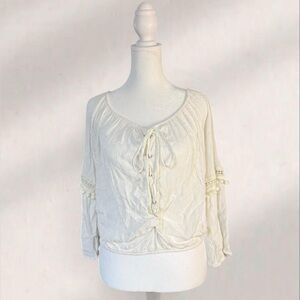 Charlotte Russe Cream Blouse with Lace Details
